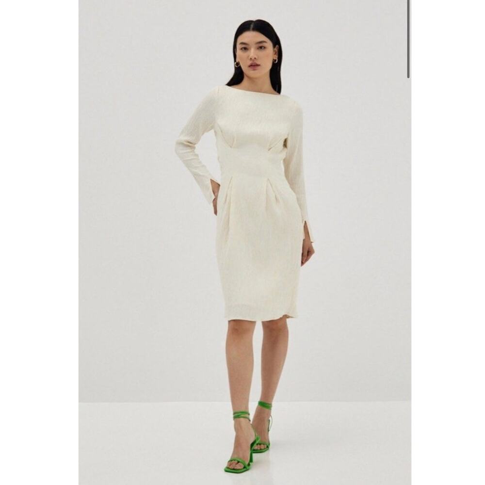 Love Bonito Aaryn Textured Boat Neck Dress in Cream Size XS